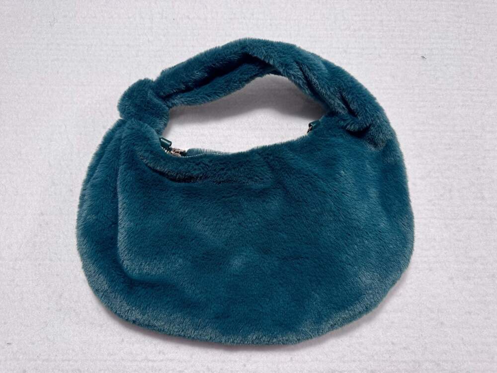Urban Expressions Teal Green Faux Fur Knot Handle Hobo Bag